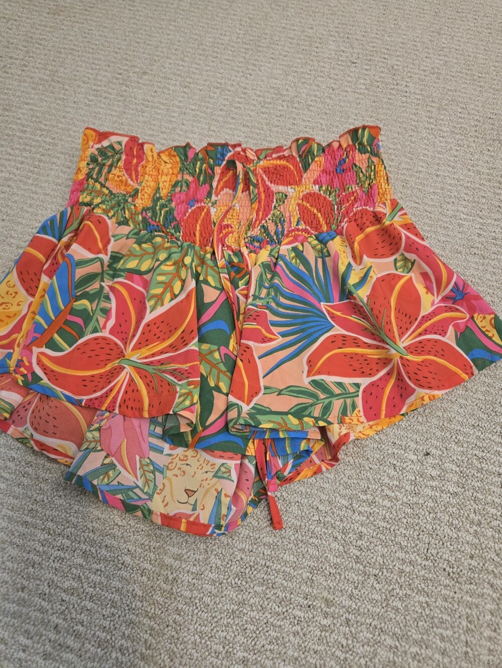 Smocked Floral Tropical Ruffle Women’s Shorts - Bright Multi